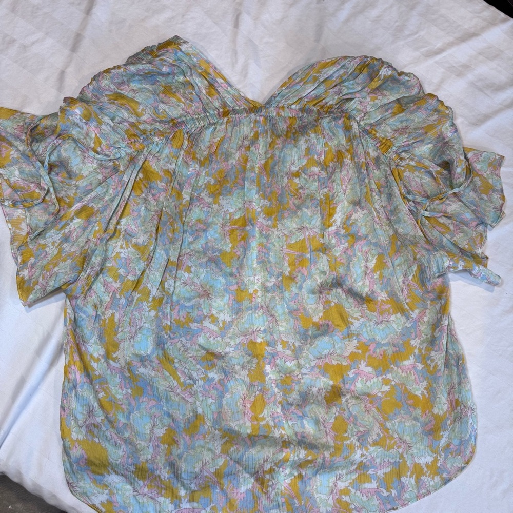 Vince Lotus Ruched Flutter Sleeve Silk Blouse, Size Medium - Picture 14 of 16